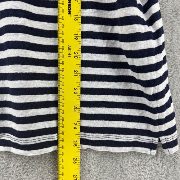Chicos Top Womens 3 (XL) Blue Striped Linen Popover V-Neck Button Short Sleeve - Picture 10 of 12